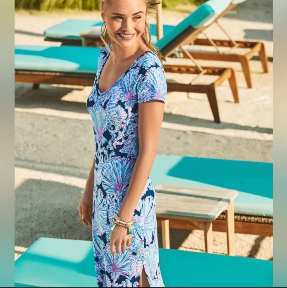 Lilly Pulitzer Malin midi- Dress Deep sea navy shells & Bells Large